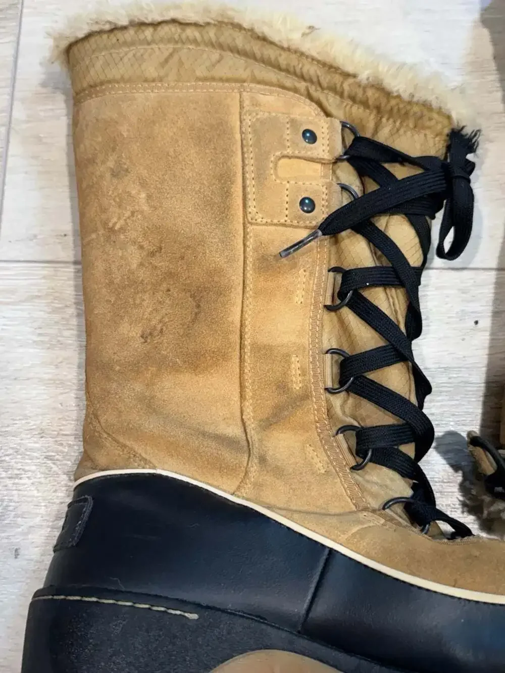 Sorel Women’s Size 8.5 Tan Suede Tall Winter Snow Boots Faux Fur Lace Up